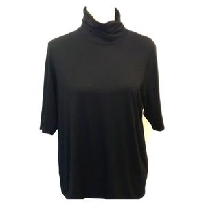 Eileen Fisher high neck short sleeve black tee